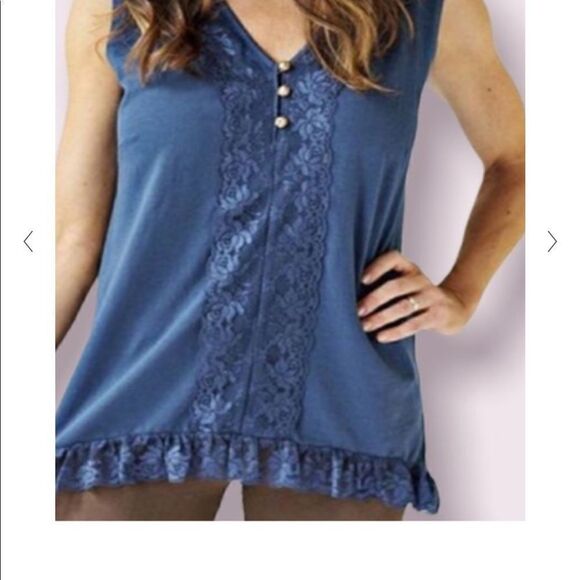 Matilda Jane Paint by Numbers Island Blue Lace Tank Top Blouse - Picture 1 of 7